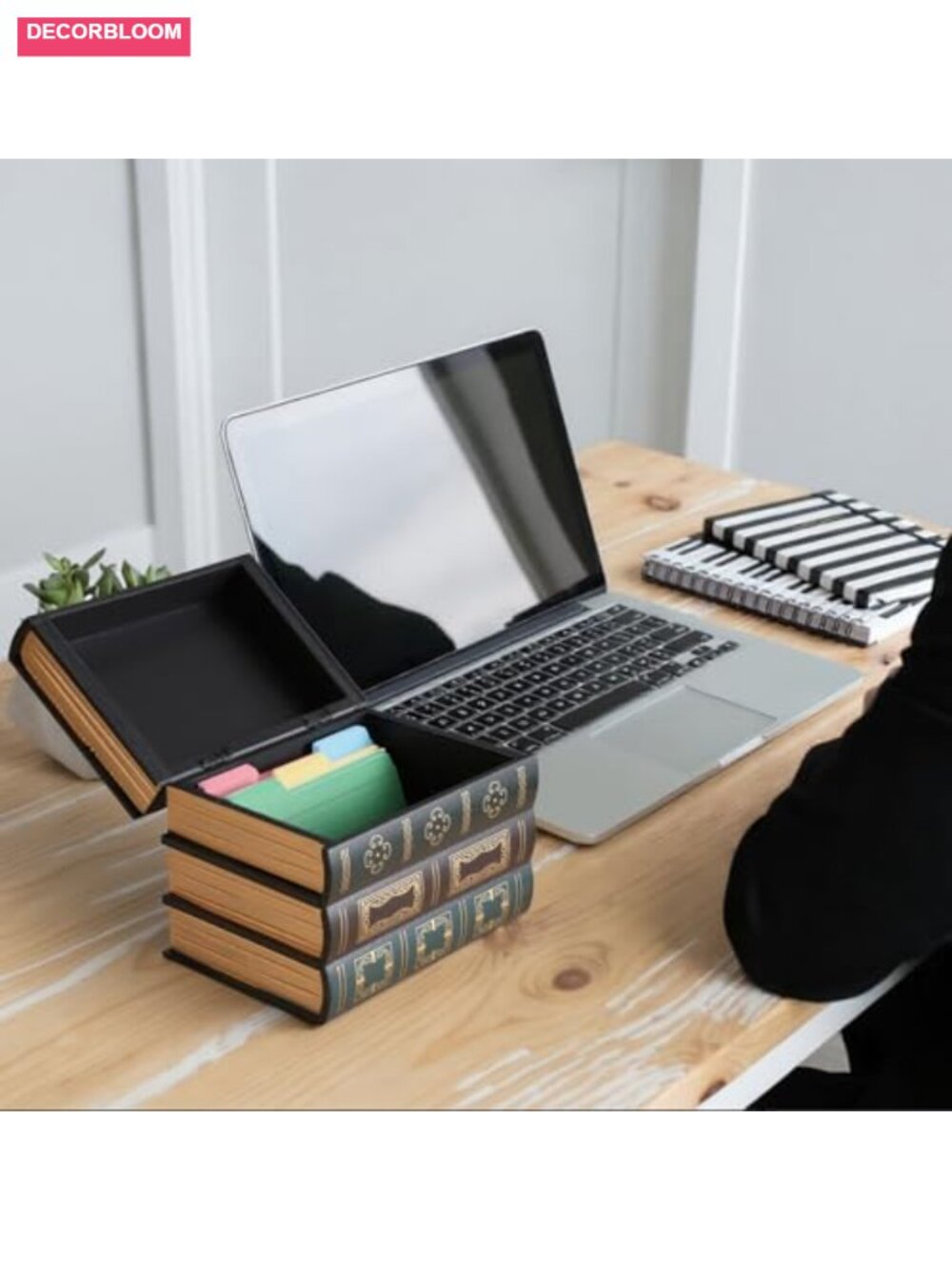Wooden Index Card Holder 4x6 Book Shaped Vintage Desk Organizer Storage Box - Picture 3 of 6